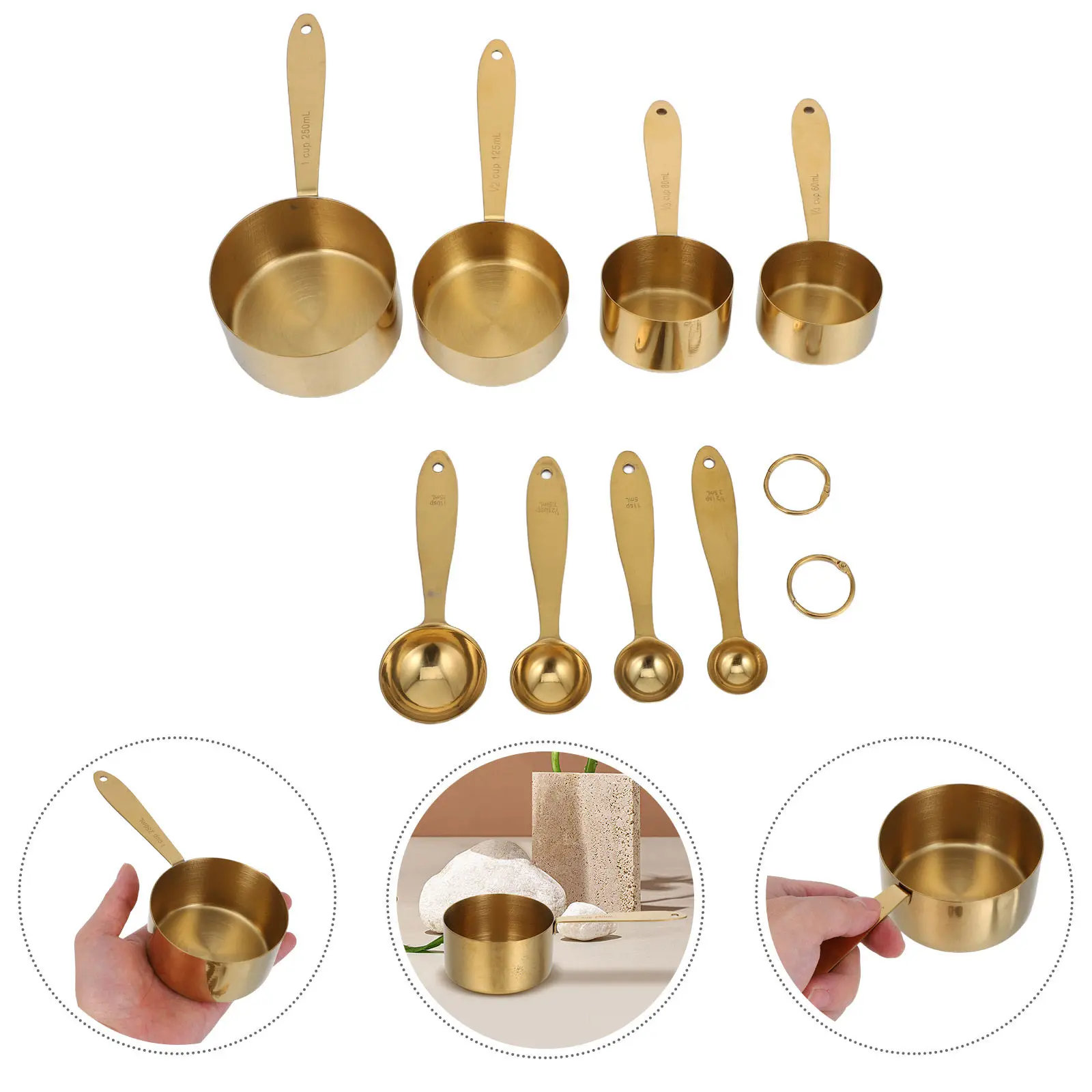 1Set Stainless Steel Measuring Spoons and Cups Set Multi Function Precision Engraved for Coffee Tea Sugar Flour Baking