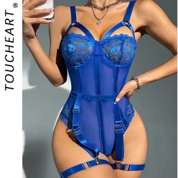 Toucheart Sexy Lingerie For Woman Lace Transparent Underwear Mesh Embroidery Sets Sexy Lace Onesies Women Thin Erotic Underwear