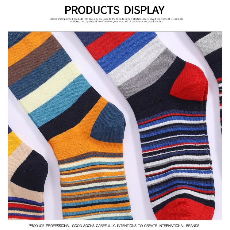 5 pairs of men's classic colored mid-calf socks with thick and thin stripe patterns