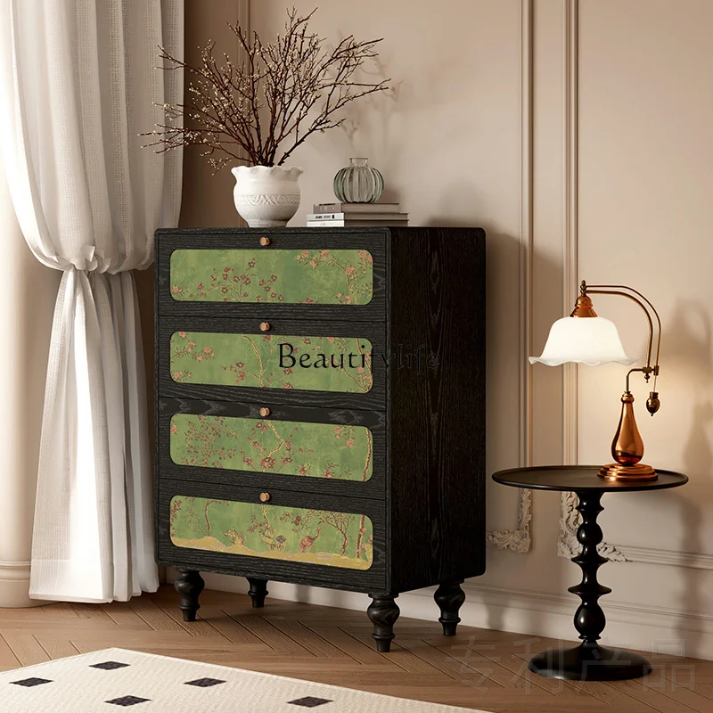 

American medieval drawer cabinet living room solid wood storage painted entrance cabinet