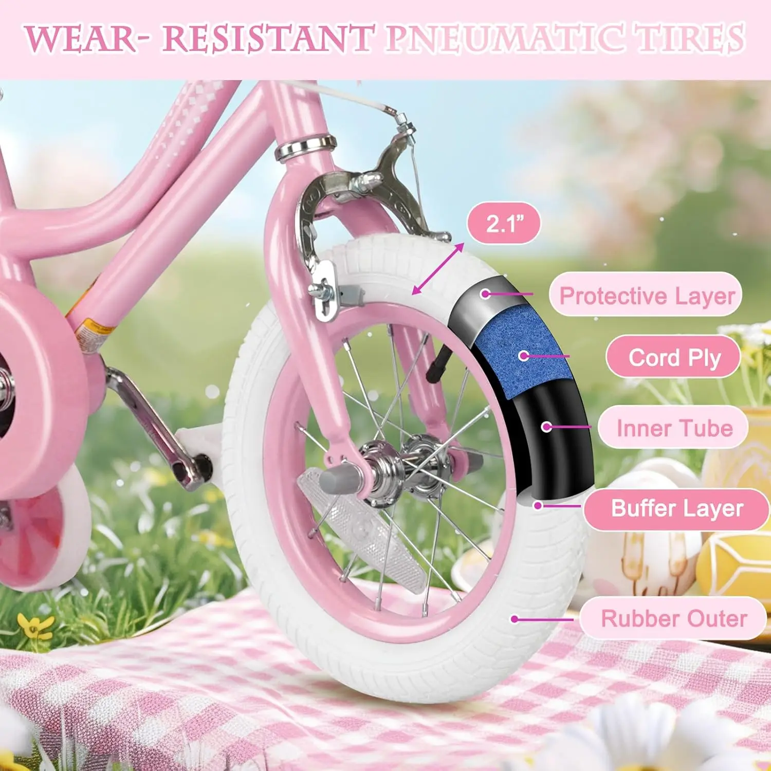 Girls Bike for 2-12 Years Old Toddlers and Kids, 12 Inch Kids Bike with Basket and Bell Training Wheels, Adjustable Sea