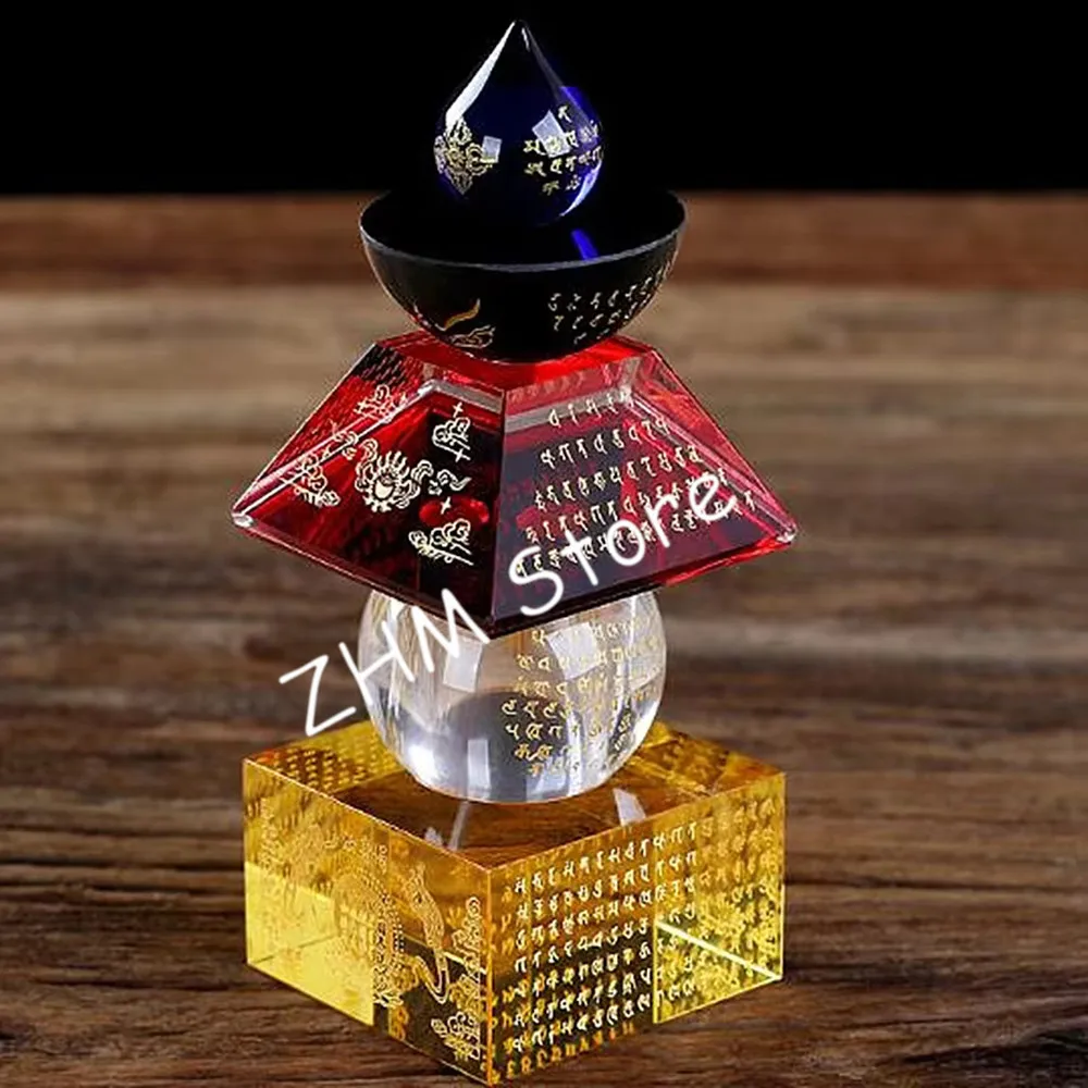 Tibetan Suppliers Colored/Transparent 11.6cm Resin Retro Delicate 5 Wheels Design Stupa Buddhist