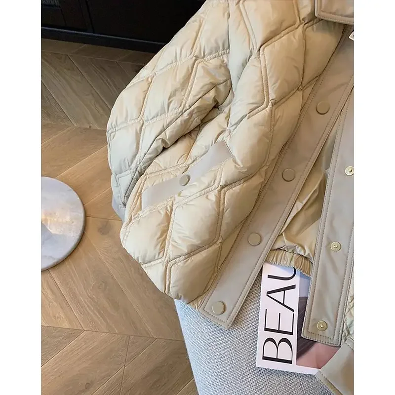 Cotton Padded Women Lingge Short Fashionable Bread Jacket with Zipper Sweet and Simple Thickened and Small Fragrance Trend