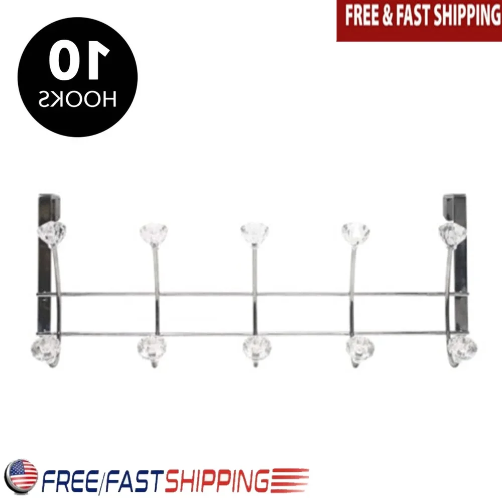 

10 Hook Over The Door Hook Rack Iron Towel Hook Storage Organizer Chrome Finish Towels Coats Hats Belts Accessories