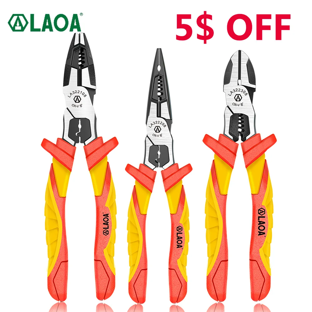 LAOA Insulated Pliers Set Needle Nose Wire Cutters Crimping Cable Shearing Withstand Voltage 1000V