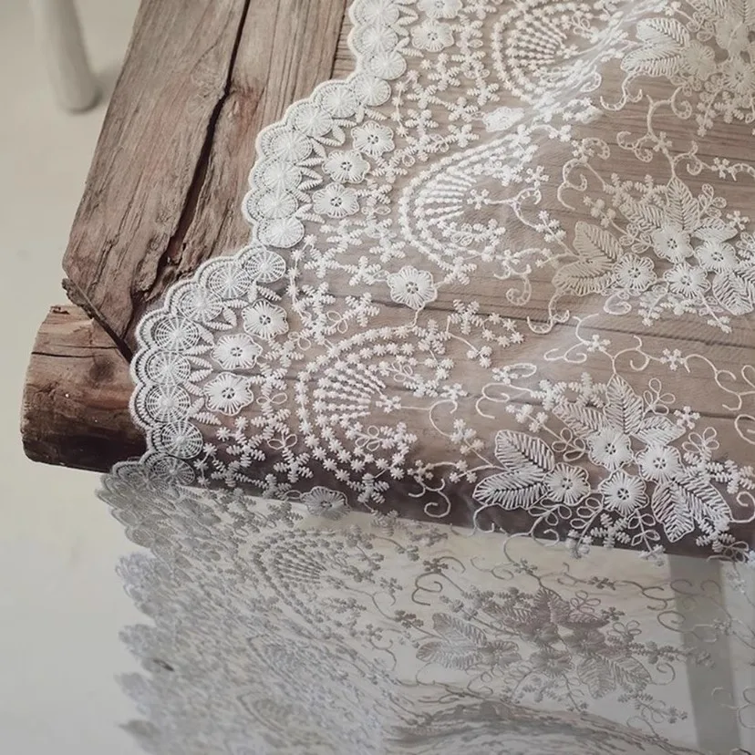 Romantic White Embroidered Lace Fabric French Style For Wedding Dress Home Decoration Tablecloth Fabric