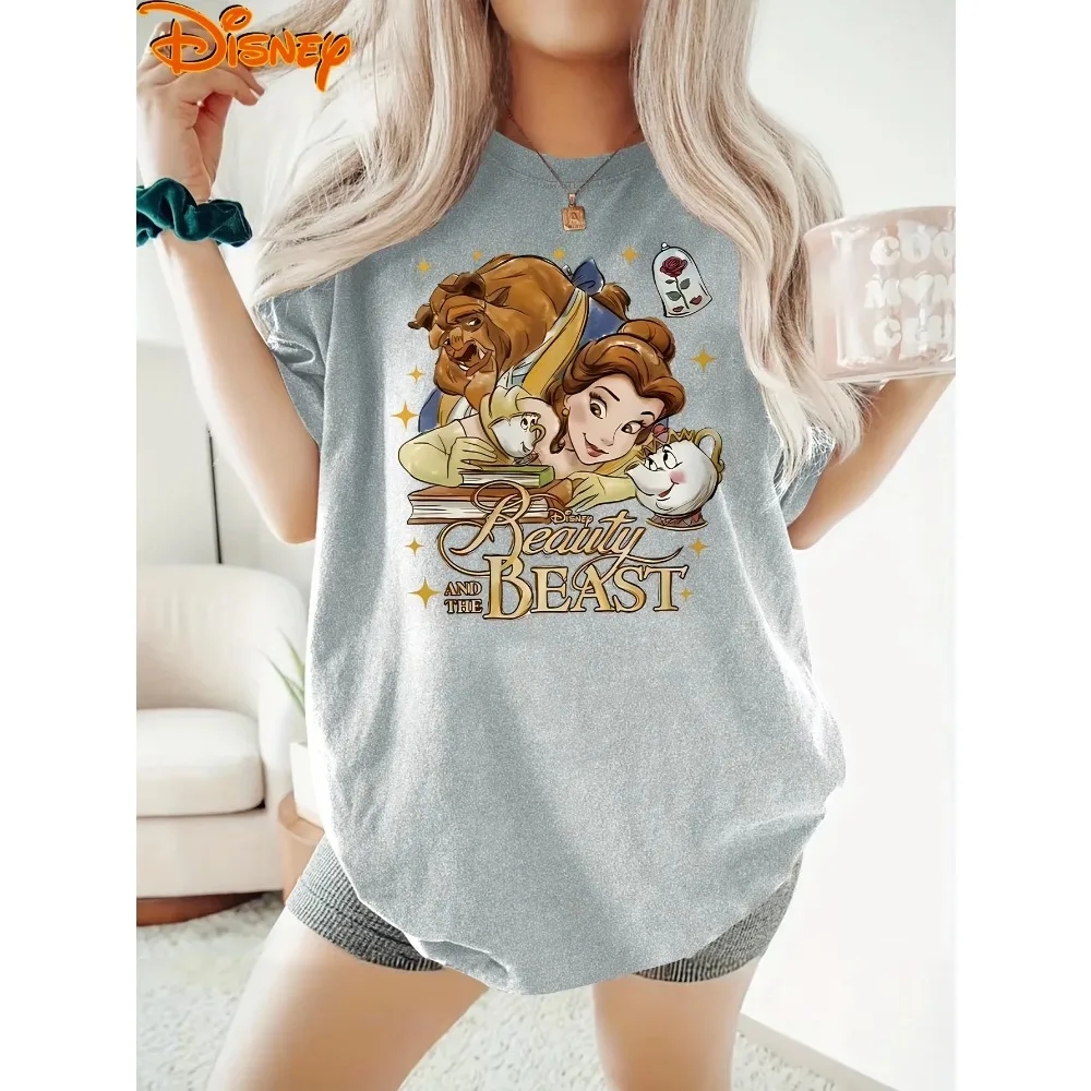 Koszulka Disney Bella Księżniczka Damska Męska Letnia Rodzinna Koszulka dla Rodziców i Dzieci z Krótkim Rękawem, Luźna, Wygodna, Casualowa, z Motywem Kreskówkowym