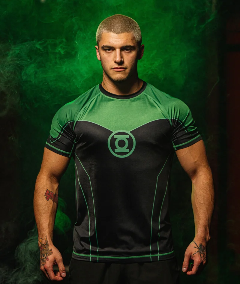 Autumn Special Green Lantern Color Blocked Sports Short Sleeved Men's MMA Fitness Series Breathable Quick Drying Sports T-shirt