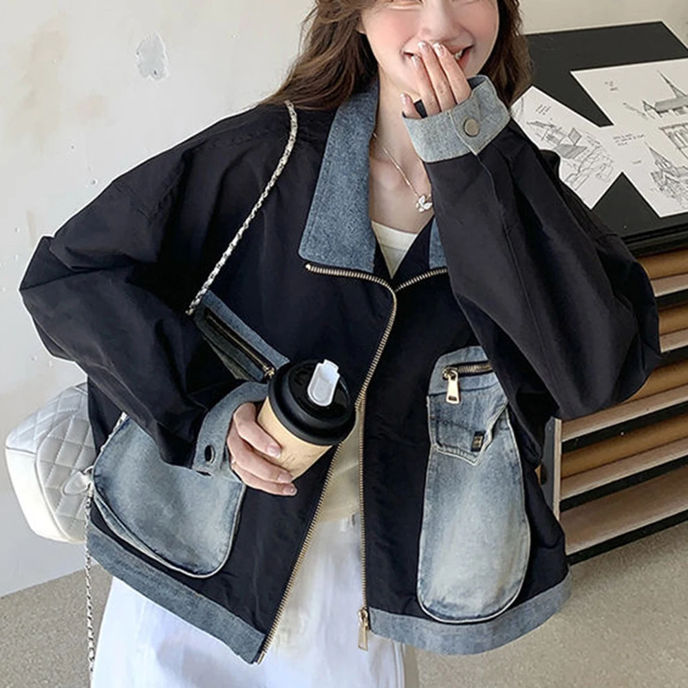 Retro denim spliced jacket women's 2025 spring new small design sense fashion sweet cool short jacket