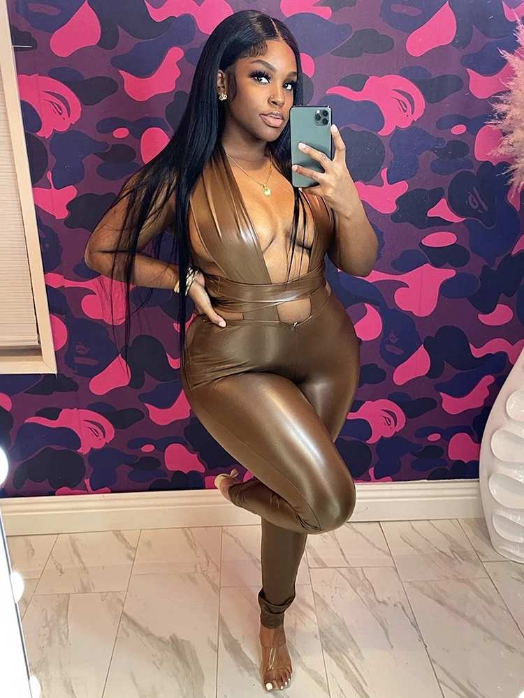 غريب سنور مثير بولي Bandage بذلة المرأة عارية الذراعين الصليب الجوف أكمام محب الشارع كلوبوير النشاط تجريب وزرة