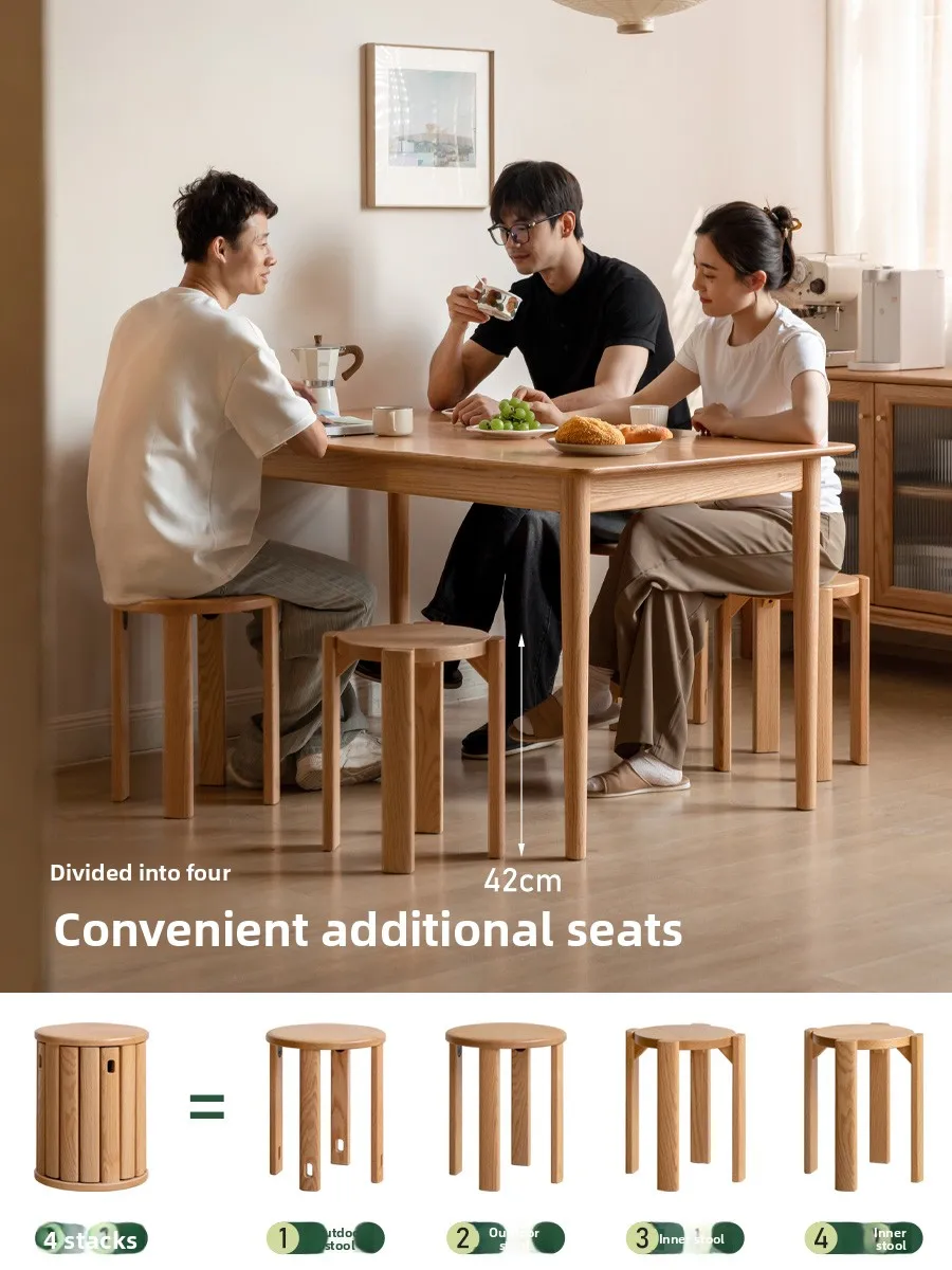 Oak Stackable Solid Wood Round Stool Modern Minimalist Dining Stool for Home Restaurant Kitchen