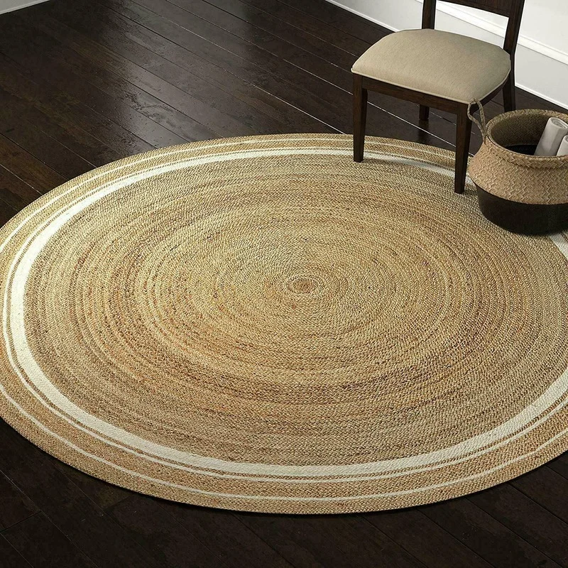 

100% Jute Carpet Household Hand-woven Natural Woven Style Round Carpet Double-sided Decorative Carpet Area Rug