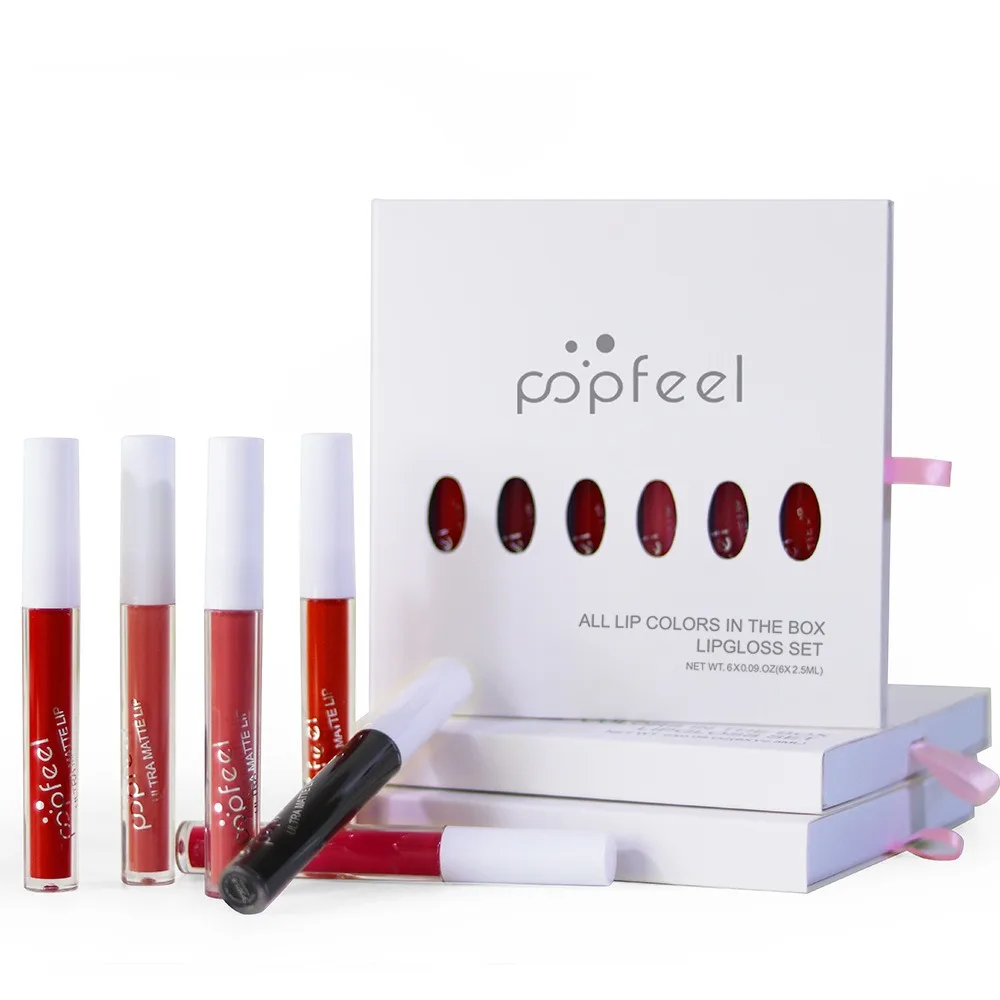 POPFEEL 6-Piece Matte Waterproof Lip Gloss Set Suitable For Outdoor Gatherings