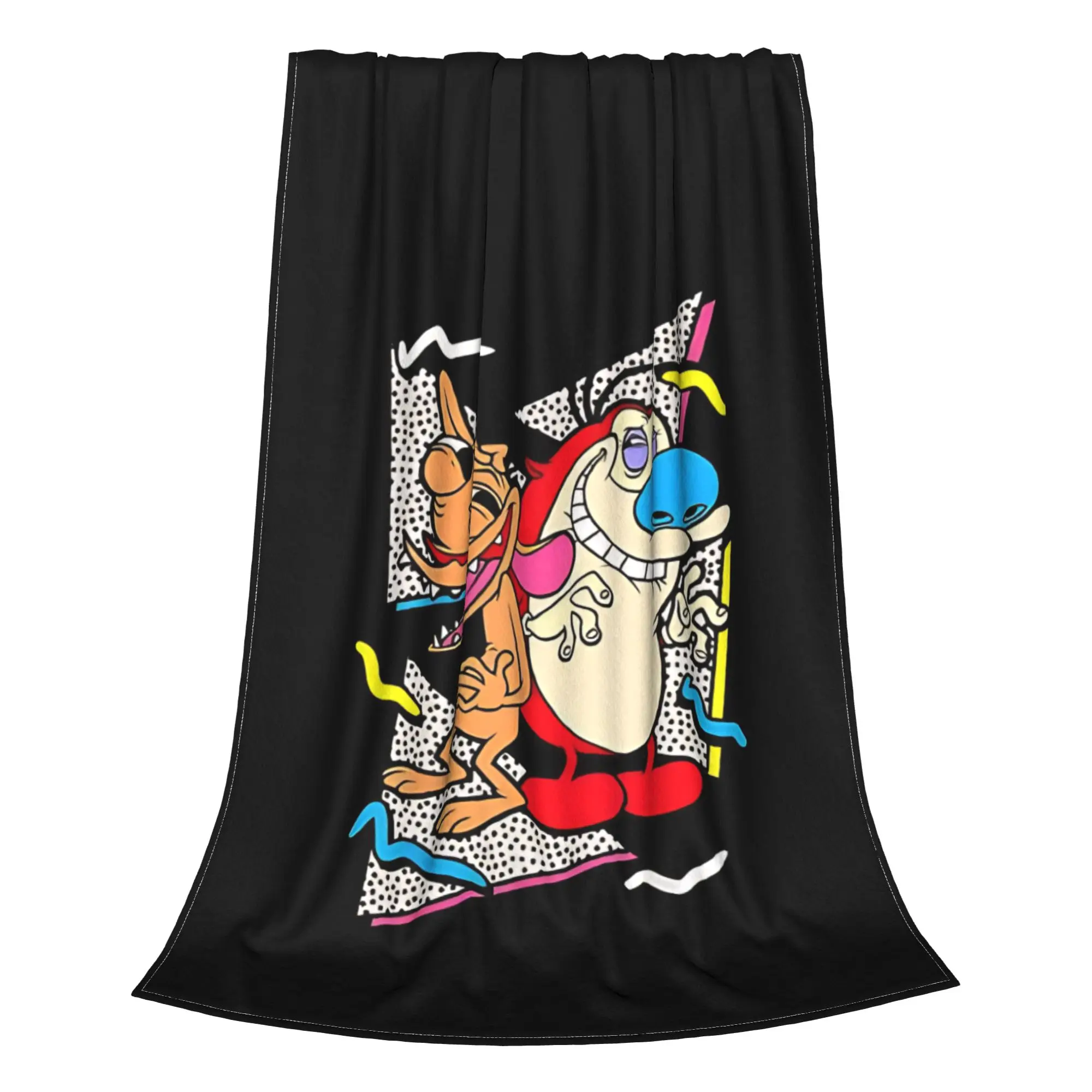 1PC Home Cutecore Vintage Chihuahua Ren & Stimpy Blanket Super Cosy Plush Home Living Room Sofa Halloween