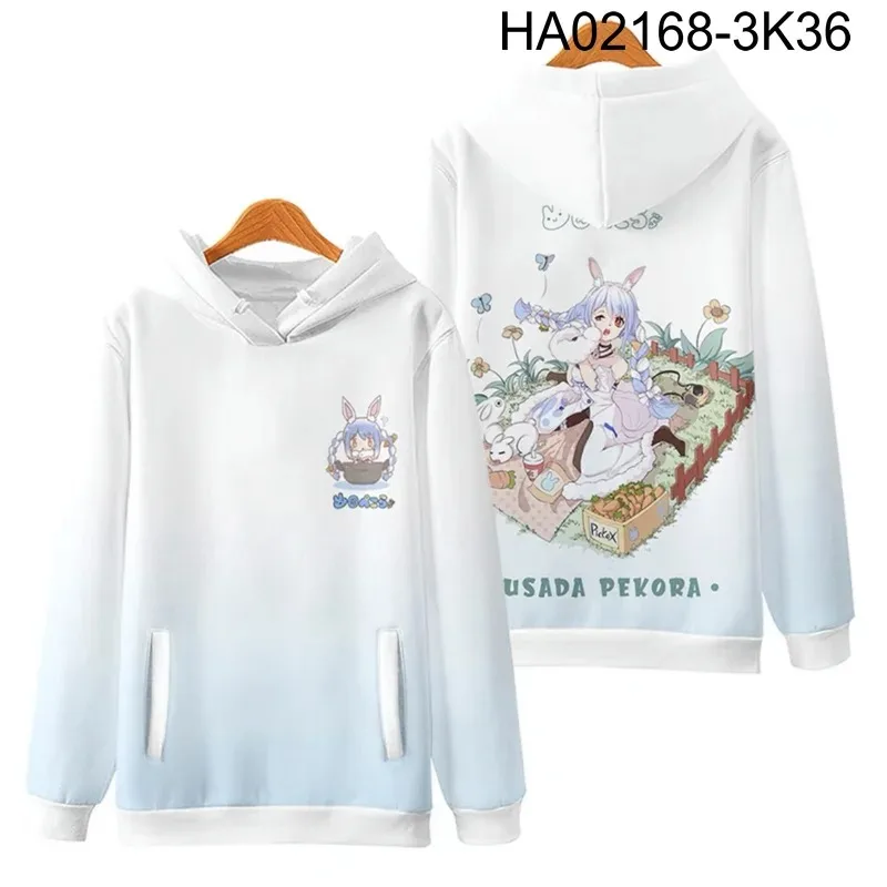 Vtuber-Hoodies de manga comprida para homens e mulheres, Hoodie usado, moletom Pekora, impressão 3D, Japão Harajuku, moda outono