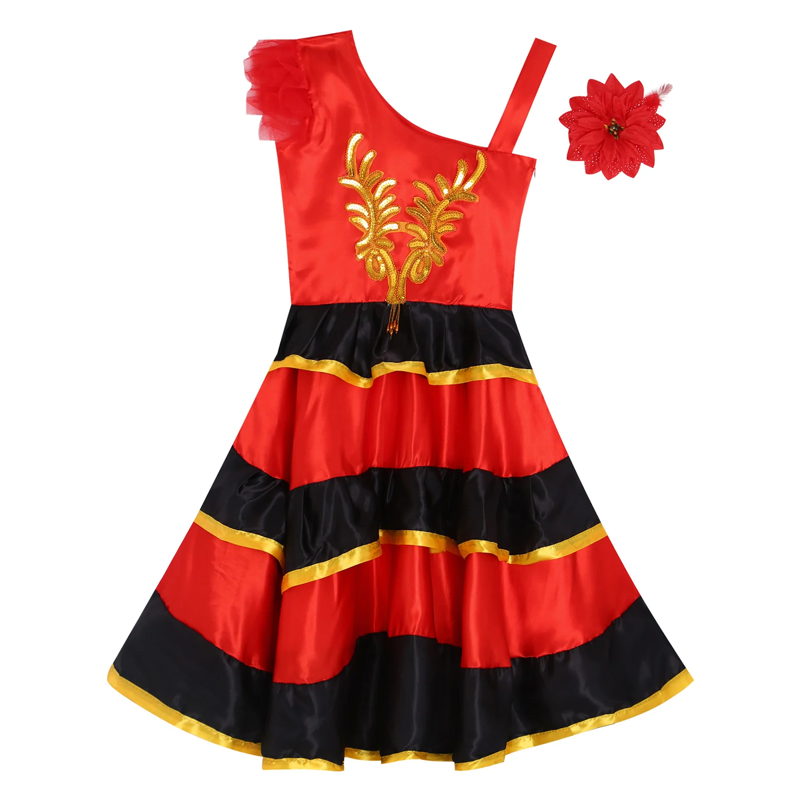 Vestido de danza folclórica mexicana tradicional para niñas, Samba Cha-cha, Flamenco español, Ropa de baile del vientre, disfraz de Cosplay de Carnaval de Halloween