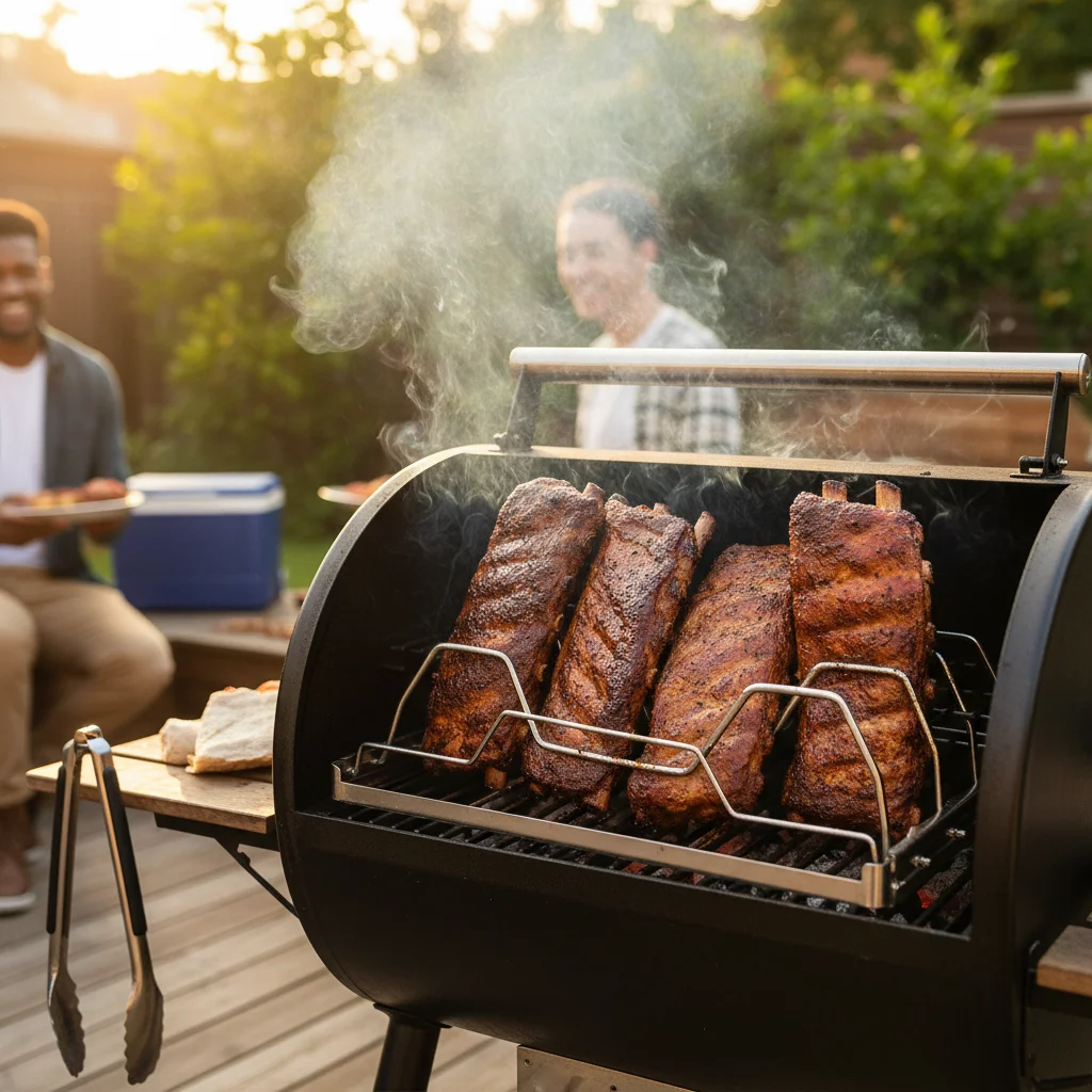 Vertical Smoker Rack for Ribs 4 Tier Stand Up Rib Rack Sturdy Stainless Steel Easy to Clean Coating