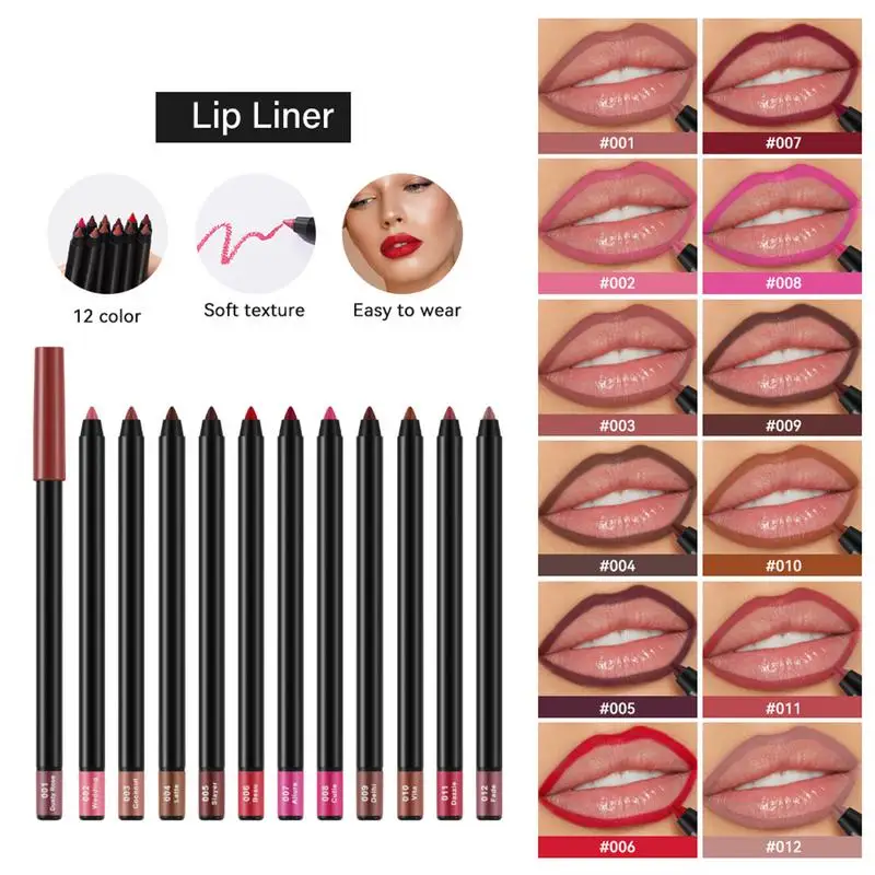 NEW 12-Color LipLiner Pencil Long Lasting Waterproof Professional Smooth Colorful Matte Lipstick Cosmetics Makeup Tool