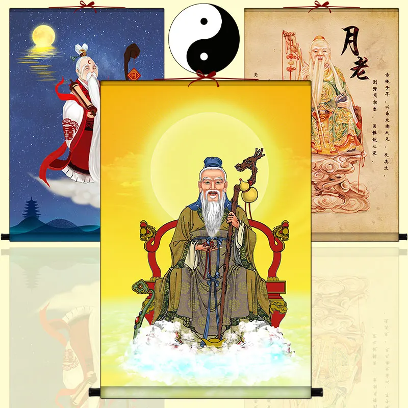 Portrait of the old moon, red joy God - painting of the old moon star Jun, the old man under the moon, scrolls, decorative paint