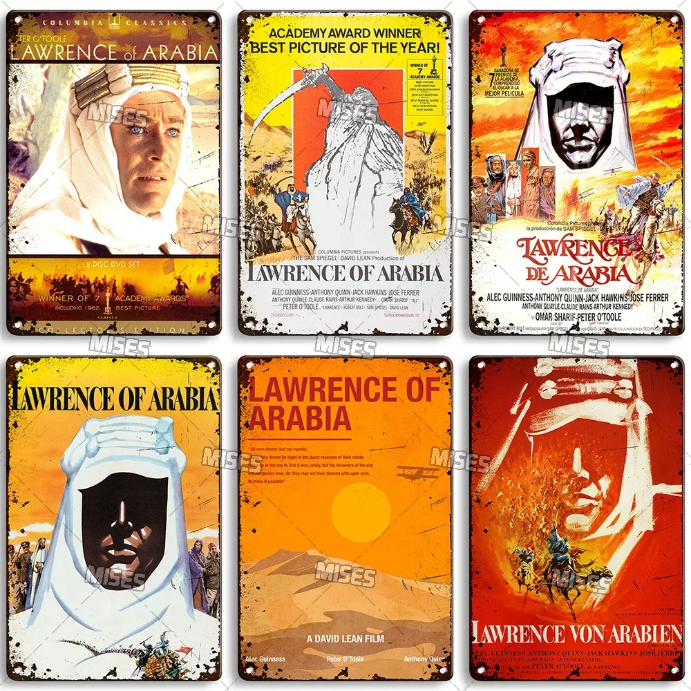 MISES1962 Classic Movie Lawrence of Arabia Metal Poster Retro Metal Plaque Wall Metal Tin Sign Home Cafe Club Industrial Decor