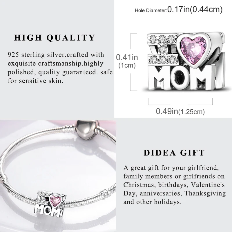 New IN 925 Sterling Silver Charms Beads Love Heart Pink Charm Bead Pendant Fit Original Bracelets DIY Jewelry Women Gift