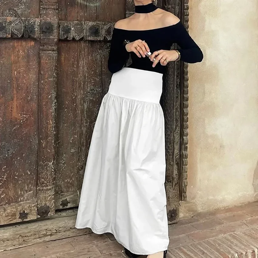 2024 Winter Simple Long Skirt Women Streetwear Fashion White Skirt Office Lady High Class High Waist 100% Cotton Skirts