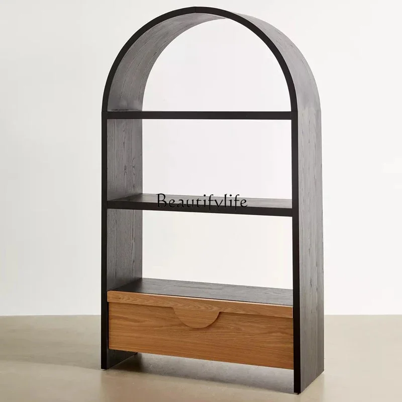 ชั้นวางหนังสือวินเทจ 4yj9 รูปทรงโค้ง สไตล์เรโทร นอร์ดิก วาบิ-ซาบิ ตู้เก็บของ