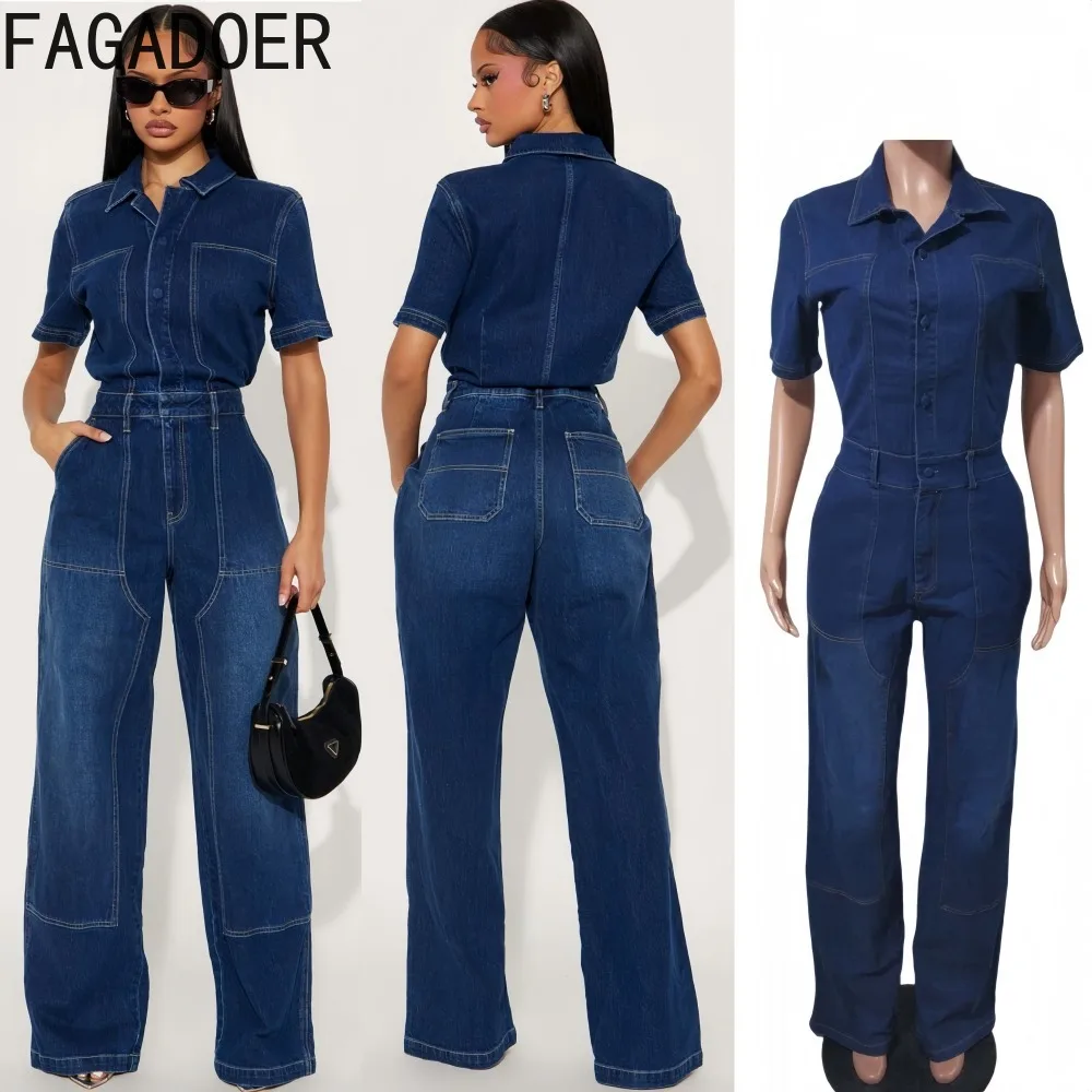 

FAGADOER Fashion Stripe Patchwork Bodycon Jumpsuits Woman Solid Long Sleeves Single Breasted Rompers Female Streetwear Overalls