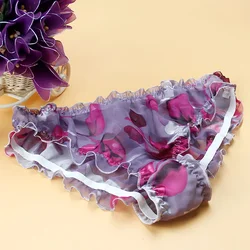 Blossom flounces pure silk underwear pure mulberry silk ladies briefs transparent printing plus size