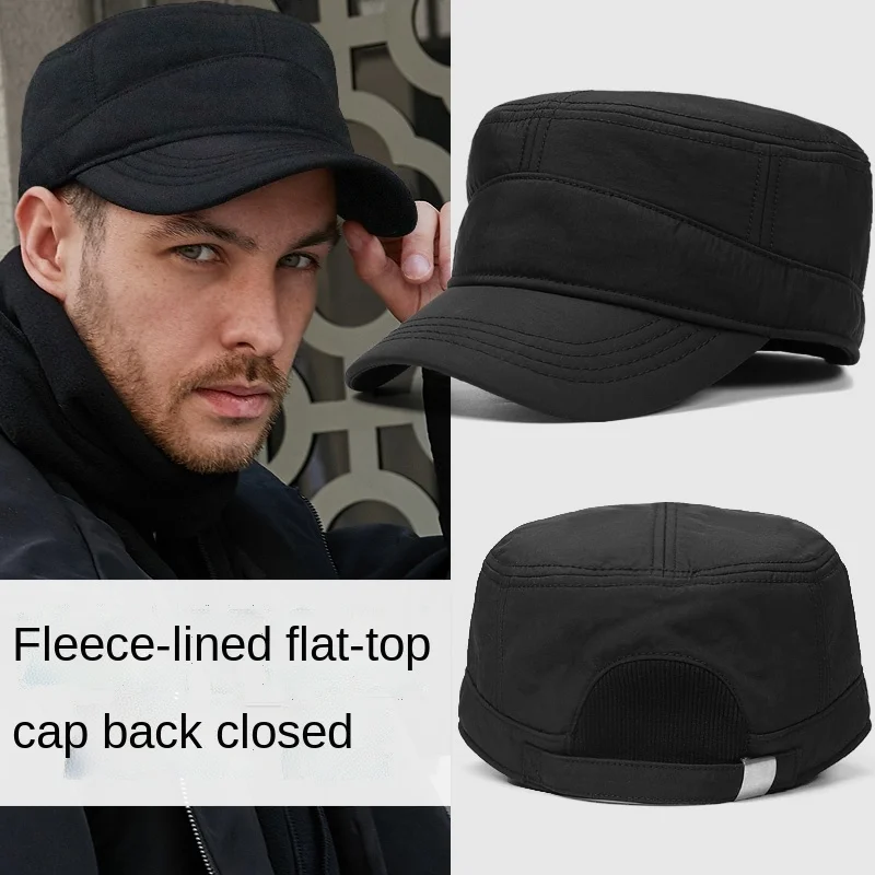 Hat Men's Winter Baseball Cap Plush Thickened Large Head Circumference Flat Trucker Cap Military Cap Back Closure Dad Hat 2021