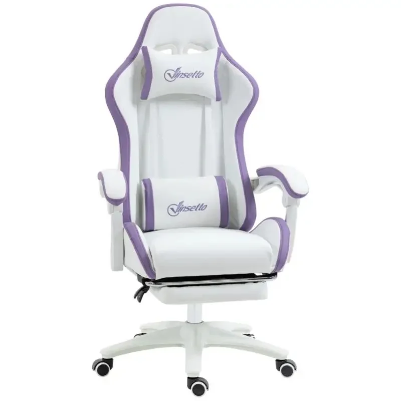 Vinsetto Gaming-Stuhl PU-Leder 135° Neigbar Höhenverstellbar Lendenstütze Fußstütze 65x65x121-129 cm Weiß