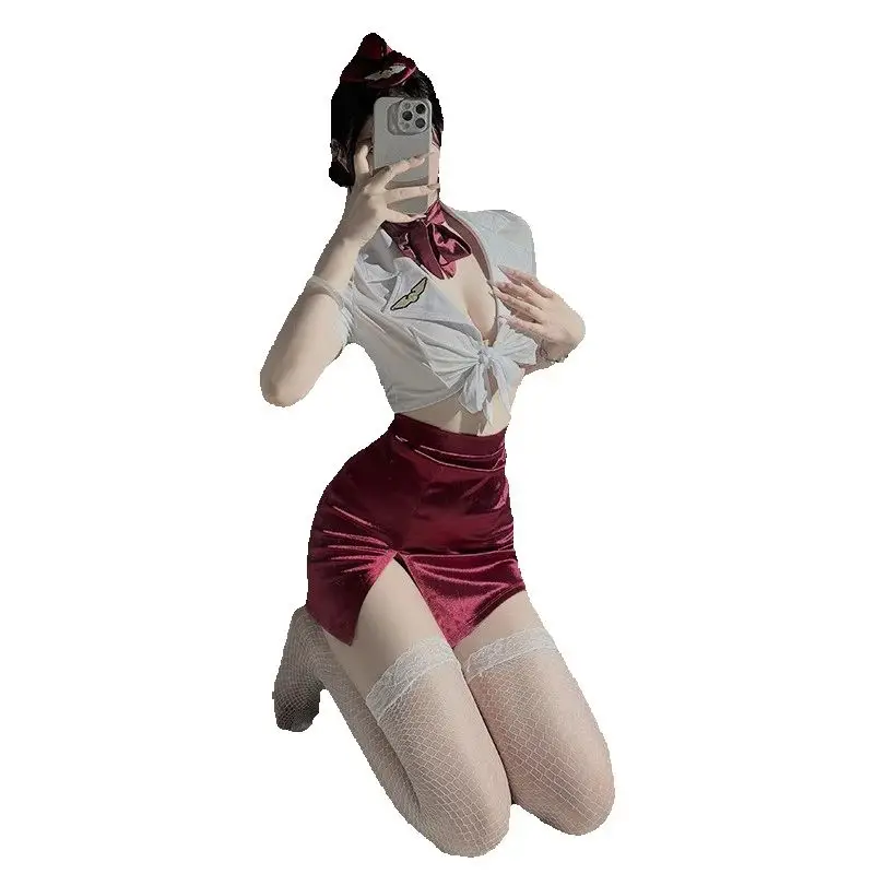 Uniforme da hostess sexy Abiti da sesso per donne Costume sexy Porno Segretaria Uniforme Gonna avvolgente per fianchi Cosplay Costumi erotici da discoteca