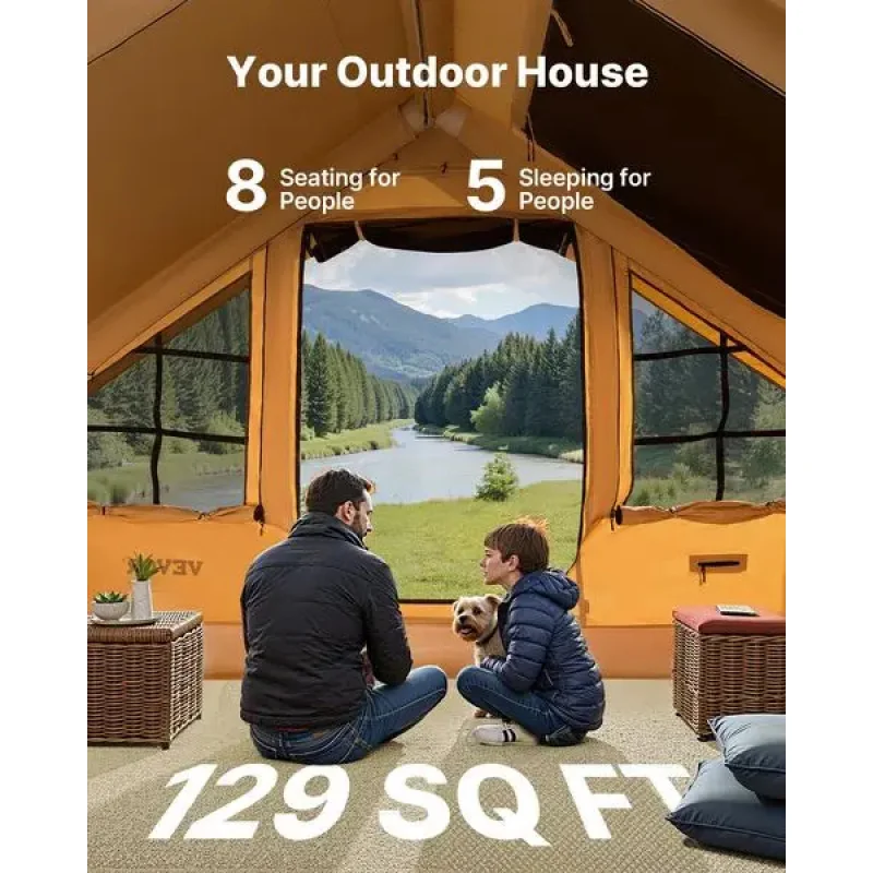 

High Quality 5-8 Person Inflatable Camping Tent Waterproof Glamping Tent With Hand Pump For Outdoor Family Use