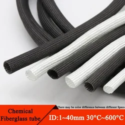 Braided Fiberglass Sleeve ID 1mm ~ 40 mm 600 Deg.C High Temperature Chemical Glass Fiber Tube Fiberglass Sleeving Black White