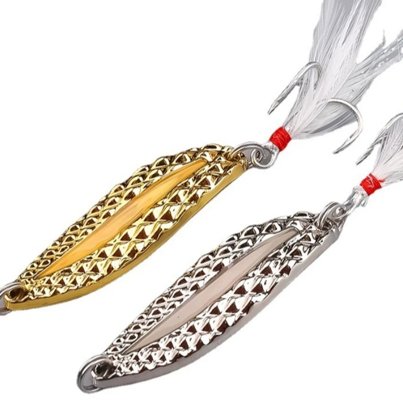 

2pcs Luminous5g7g10g15g20gMetal Spinner Spoon Fishing Lure Baits Sequins Noise Paillette with Feather Treble Hook Fishing Tackle