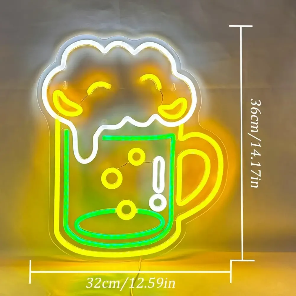 Beer Neon Sign LED Neon Advertising Neon Lights USB Powered for Wall Art Decor Bar Club Home Pub Store Birthday Party Gifts