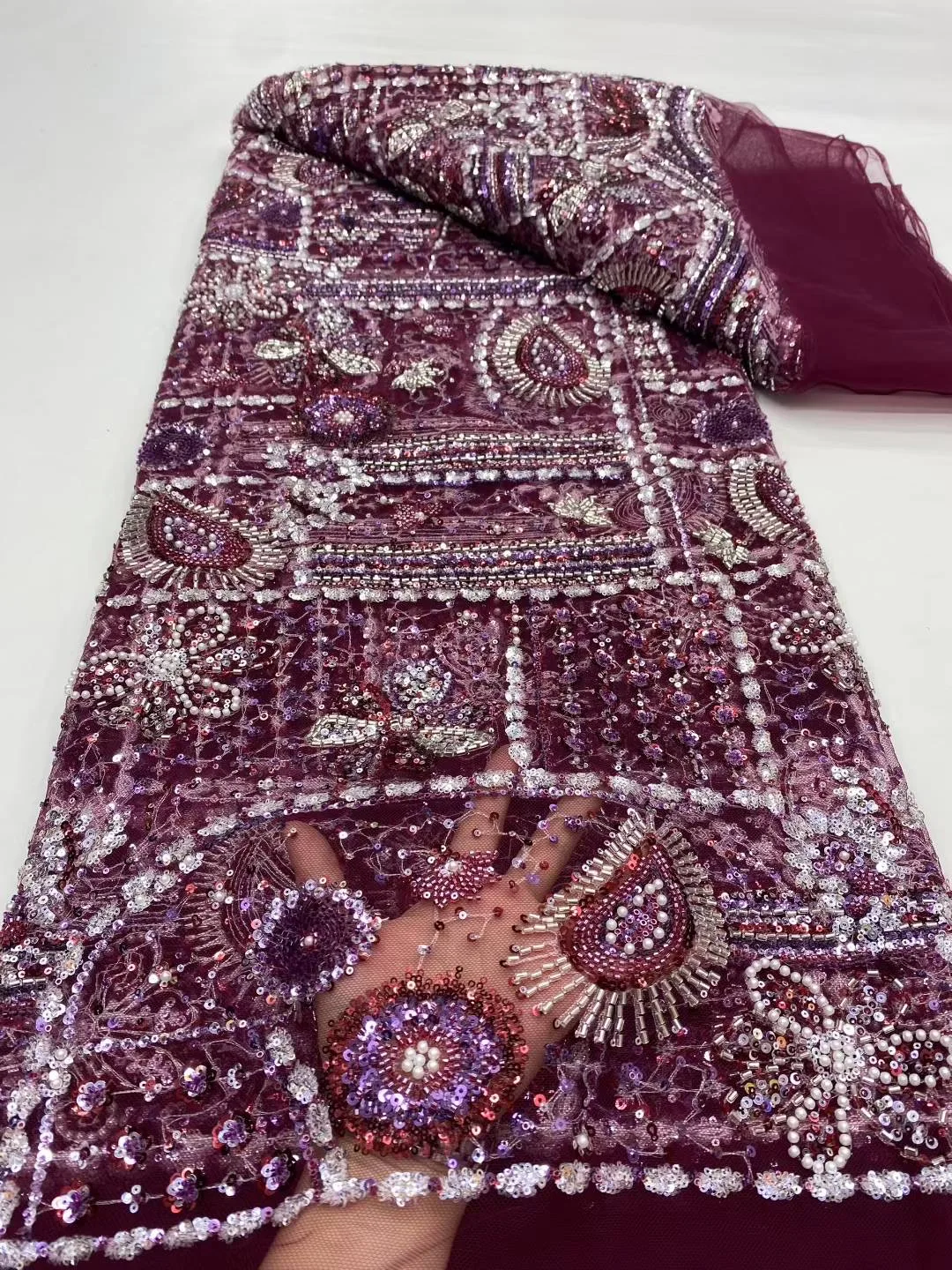 

2025 Latest High Quality African Nigerian With Tulle Sewing Lace Fabric Guipure Embroidery Dresses Sequins 5Yards DP0424