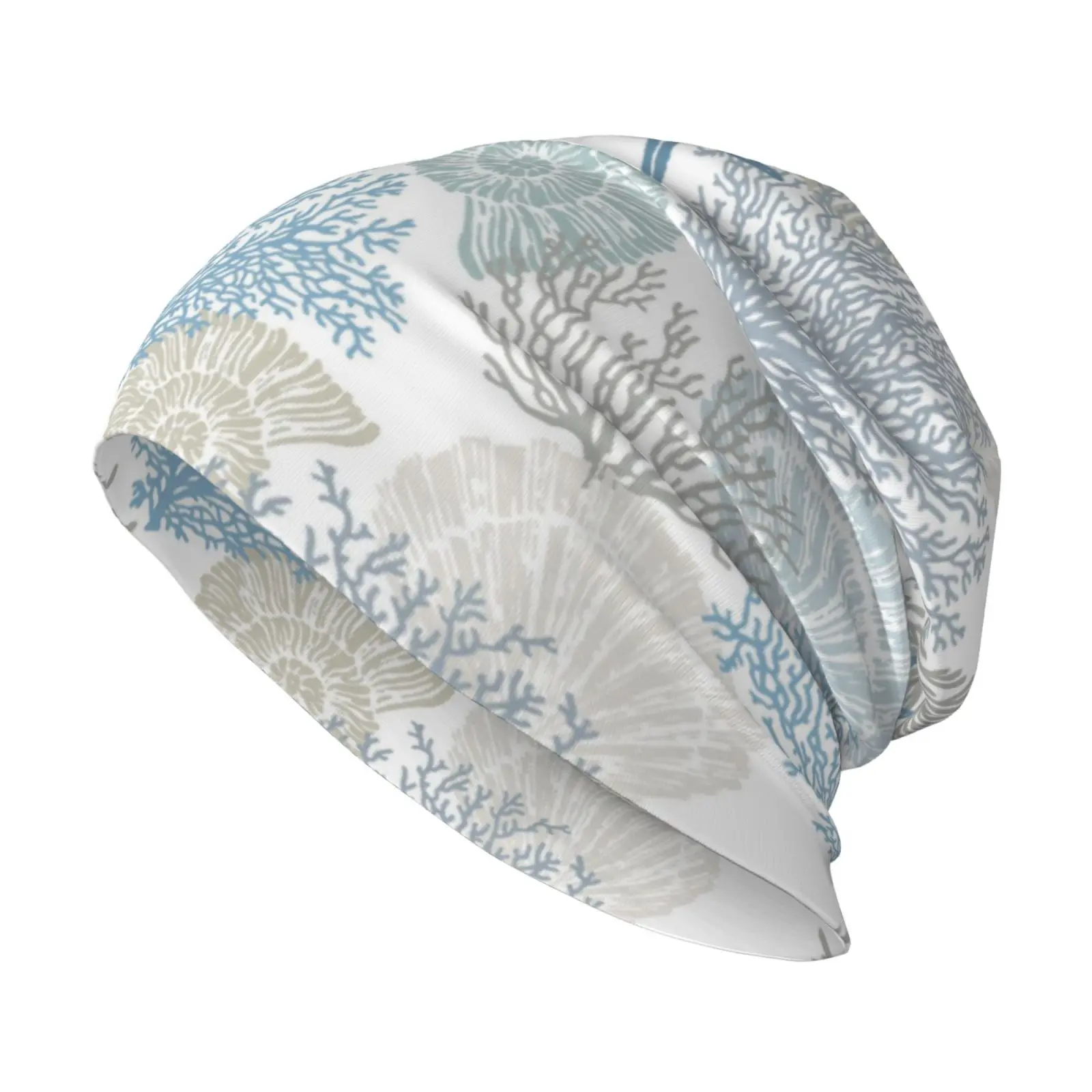Blue Ocean Coral Shell Starfish Knitted Soft Elastic Yarn Cap Loose Fitting Universal Chemotherapy Cap Cancer Headband Gift