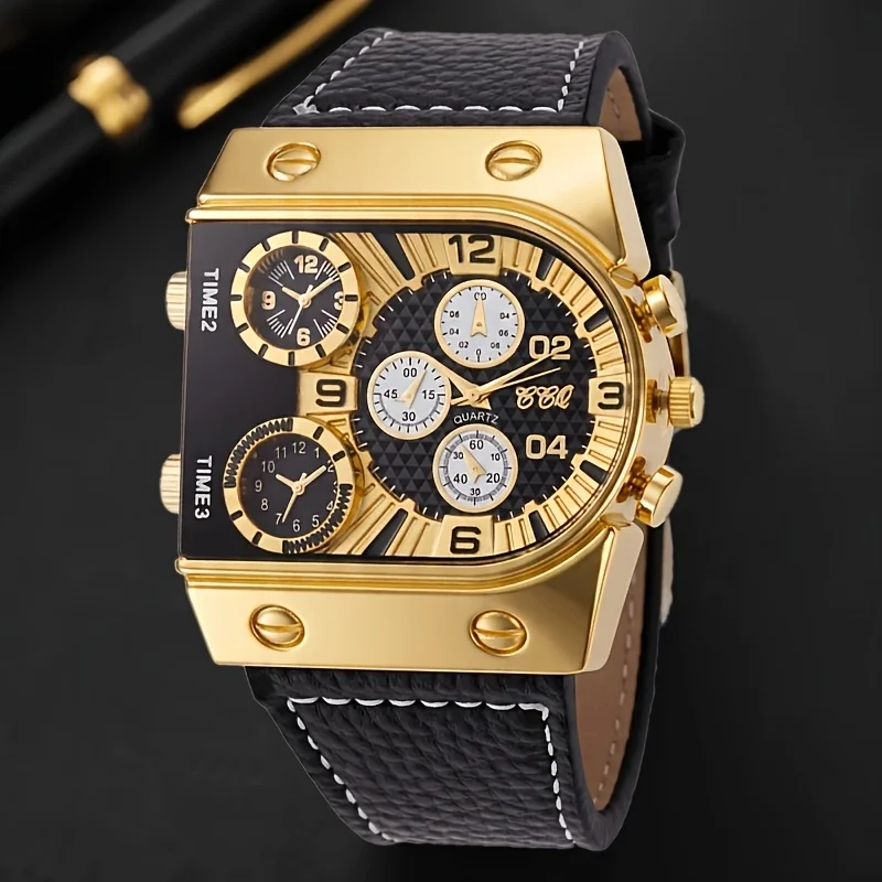 Fashion Retro Men's Wristwatch, Unique Large Dial, Casual PU Leather Strap, Business Casual Men's Wrist