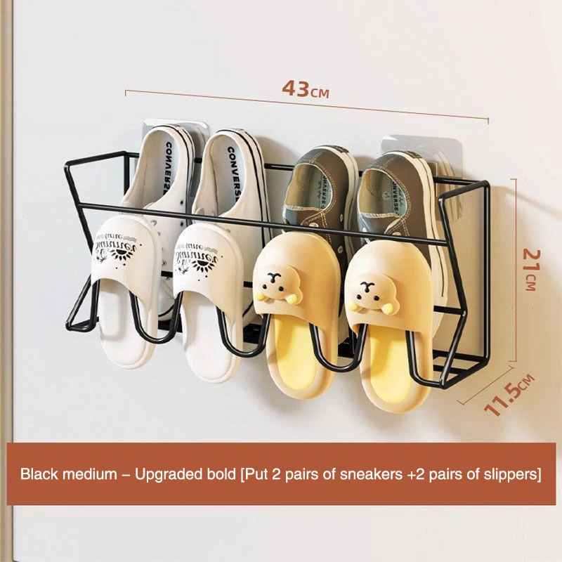 Home Door Shoe Rack Simple Door Indoor Slipper Rack Bathroom Perforation-Free Wall-Mounted Shoe Sundries Organizer