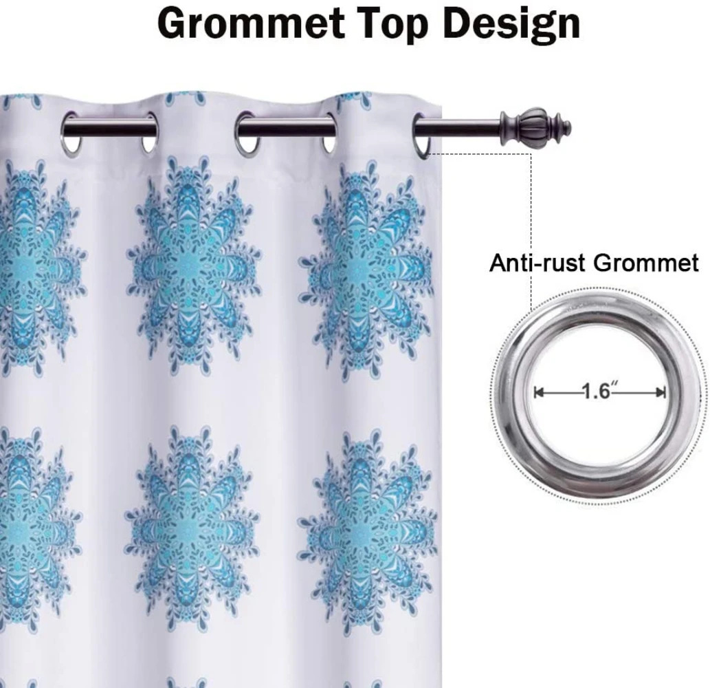 Blackout Curtains Thermal Insulated Light Blocking Grommets Curtain 52 in. W x 84 in. L , Blue Paisley