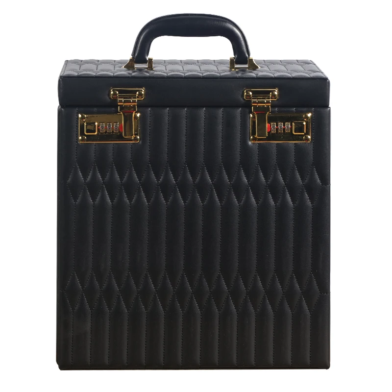 Large Capacity PU Jewelry Organizer Box Mirrored with Security Code Lock Jewelry Storage Display Collection for Birthday