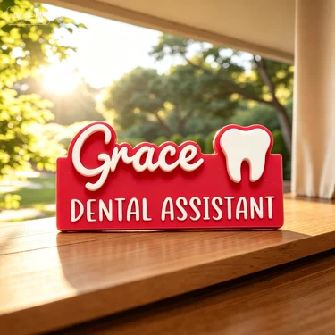 Custom Name Acrylic Dental Brooch Dental Assistant Receptionist Exclusive Name Badge Engraved ID Tag Tooth Icon Accessory 3D