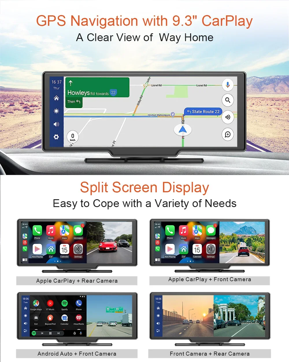 

Universal 9.3Inch Car Multimedia Dashboard Player Wireless Apple Carplay Android Auto Portable Radio Stereo Receiver Reverse