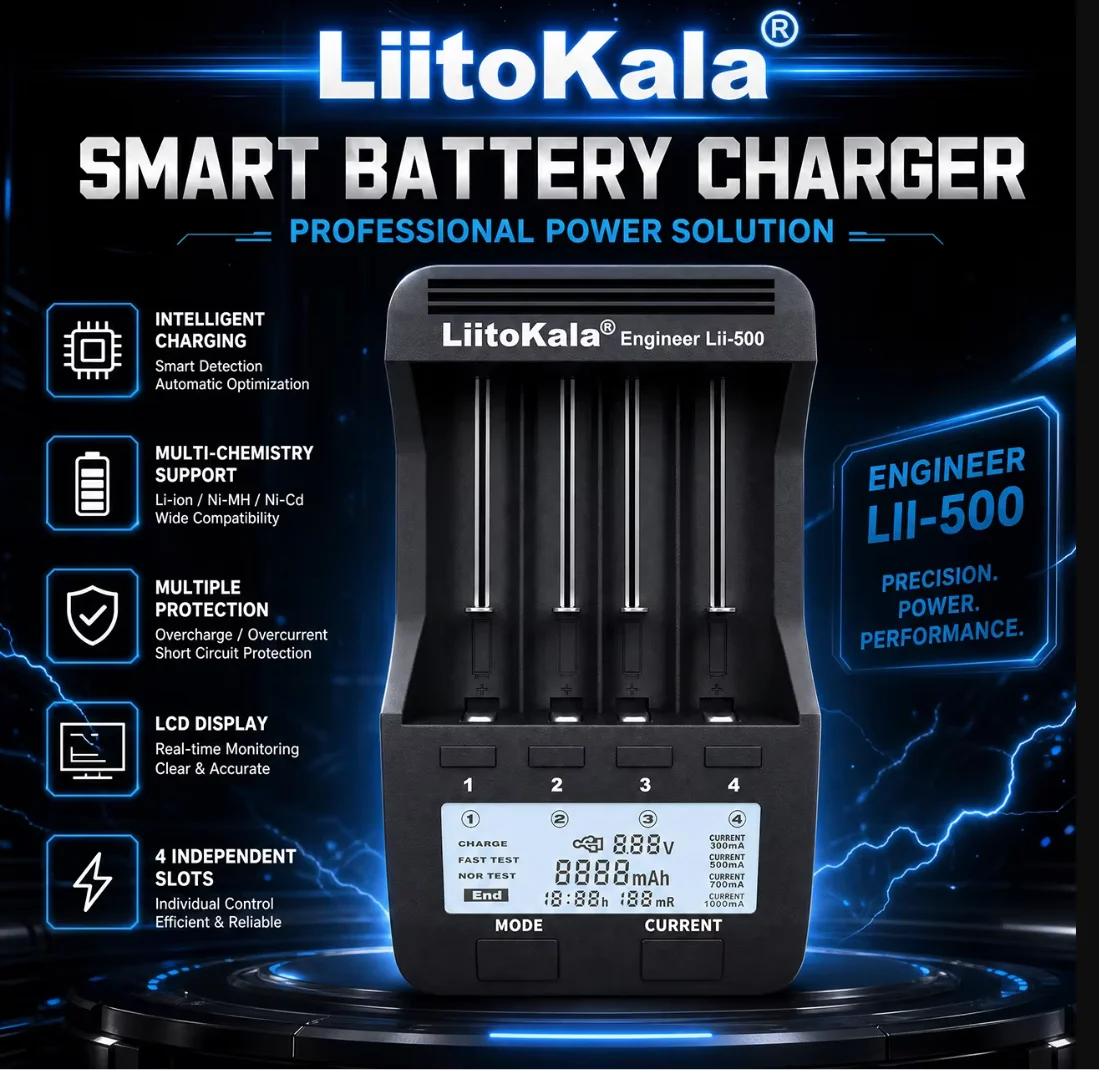 LiitoKala Lii-500 Universal LCD Smart Charger for Li-ion Ni-MH AA AAA 10440 14500 16340 17500 18650 Battery Capacity Test