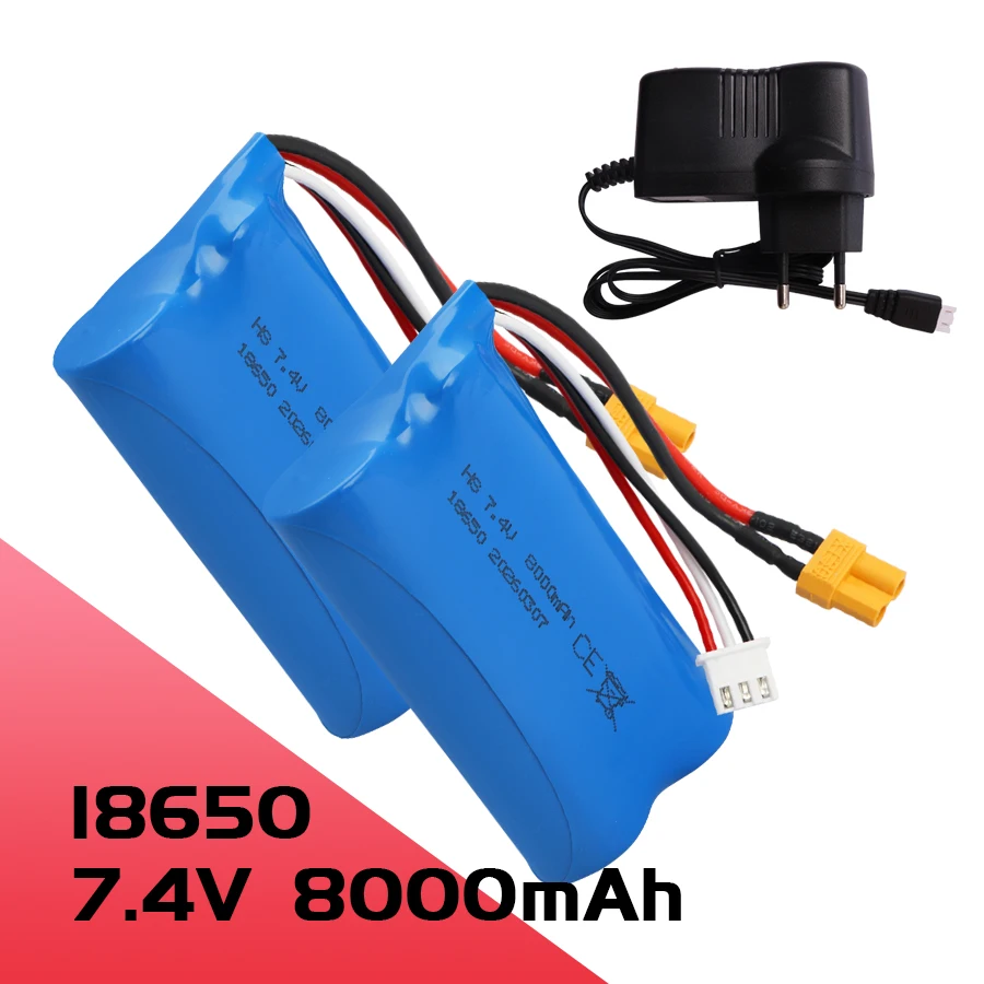 Li-ion Battery 7.4V 8000mah XT30 Plug 18650 and Balance Charger For Huina 580550 583 582 RC Cars Drone spare parts toys Battery