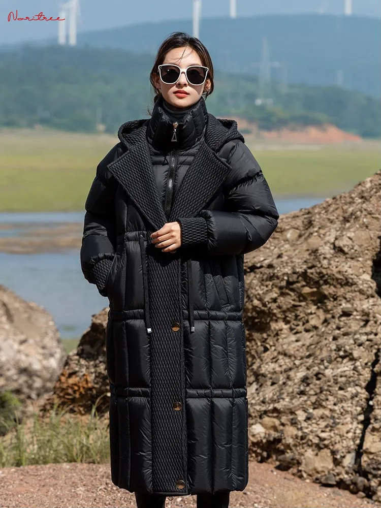 Parka à capuche en duvet de canard blanc pour femme, 95% duvet de canard, long col double, chaud, convient à-30 ℃, hiver