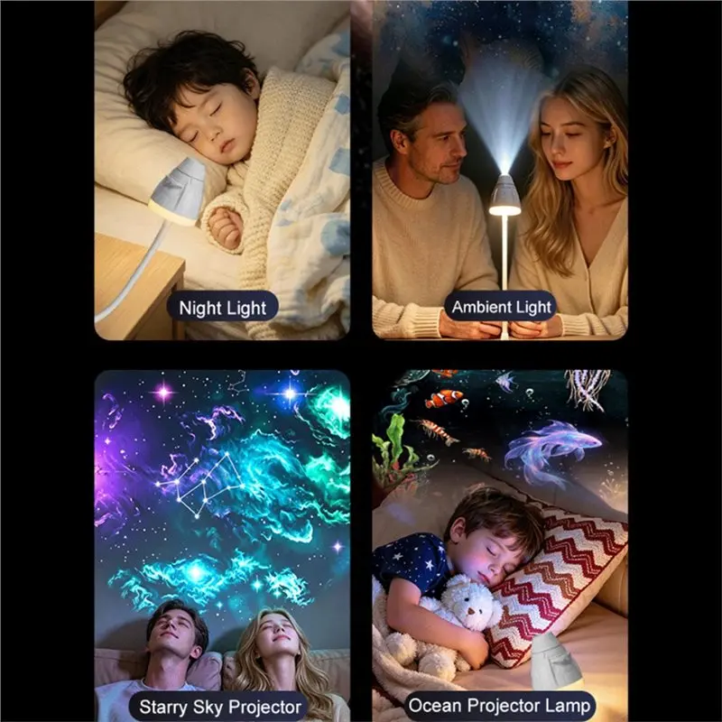 HRBAJ-USB Galaxy Starry Star Projector Night Light Adjustable Brightness For Car Bedroom 26 Films