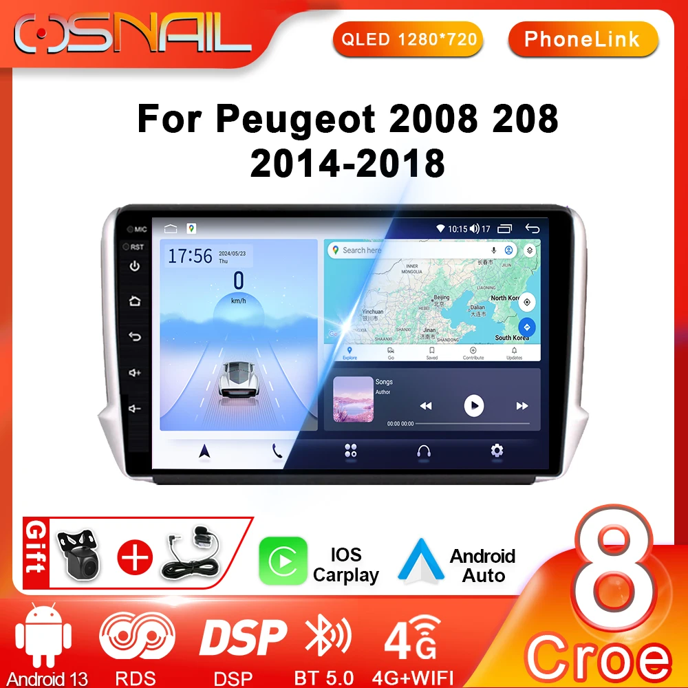 

2din Android 13 Car Radio Multimedia Player CarPlay Auto GPS Navigation For Peugeot 2008 208 Series 2012 - 2018 Stereo Autoradio