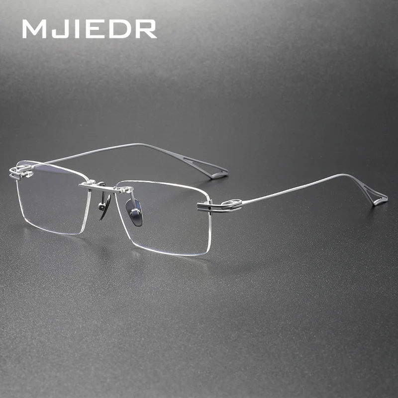 

Top Quality Handmade Rimless Titanium Glasses Frame Men Luxury Brand Vintage Rectangle Computer Eyeglass Frames Business Eyewear